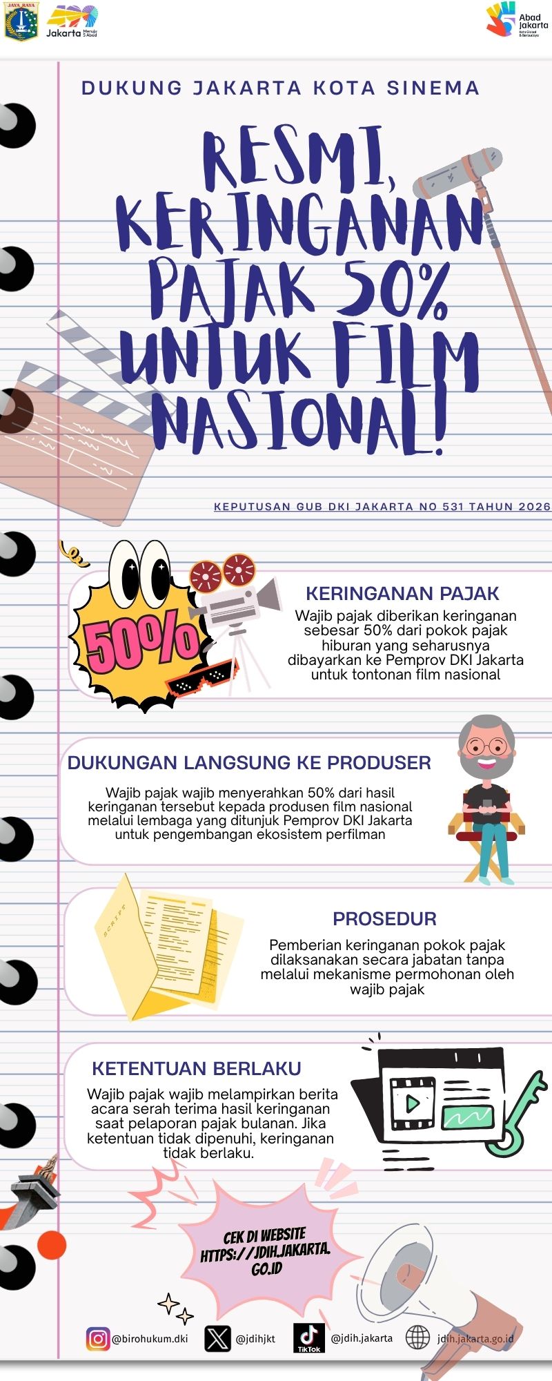 Keputusan Gubernur Nomor 531 Tahun 2026 tentang Pemberian Keringanan Pokok Pajak Barang dan Jasa Tertentu Atas Jasa Kesenian dan Hiburan untuk Tontonan Film Nasional